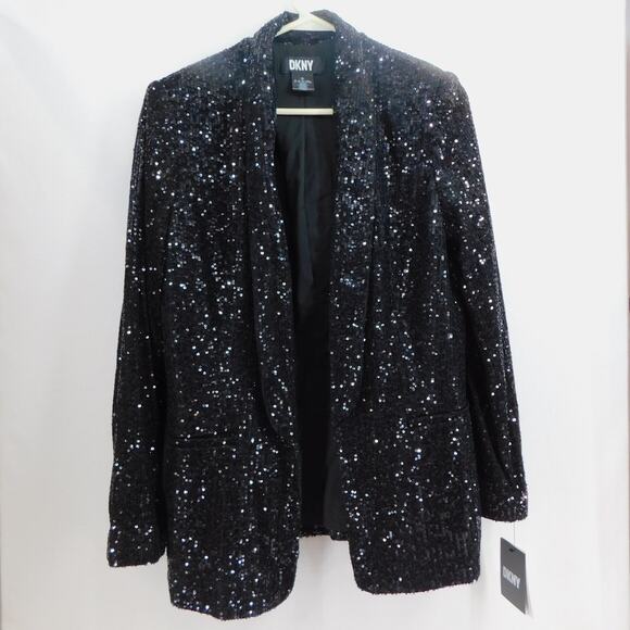 Dkny Jackets & Blazers - DKNY Women's Black Sequined Shaul-Collar Open Front Jacket New Size 8